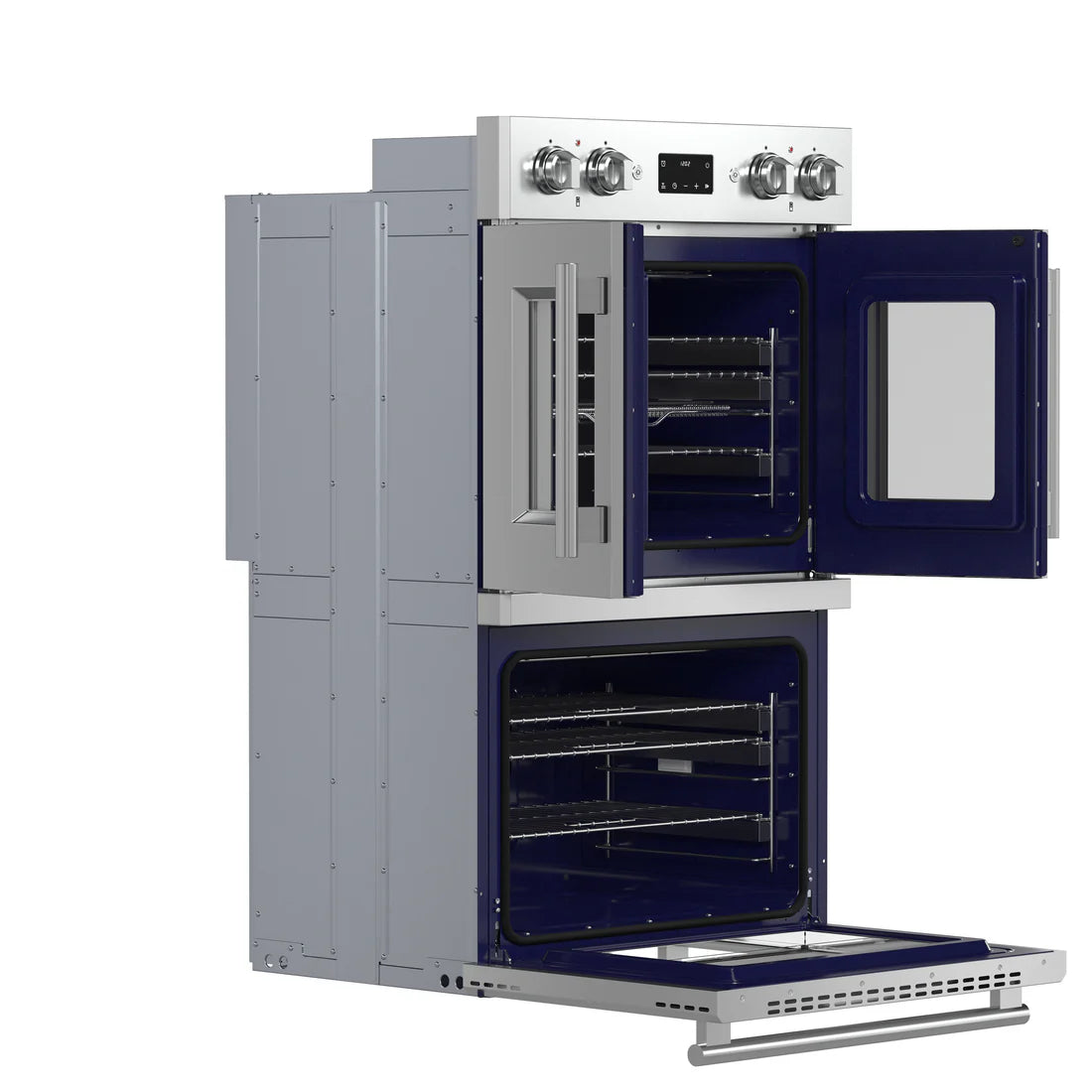 FORNO Gallico 30" 7.36 cu. ft. French Door Double Electric Wall Oven with Telescopic Racks, Air Fry, Self-Clean and Sous Vide, FBOEL1388-30