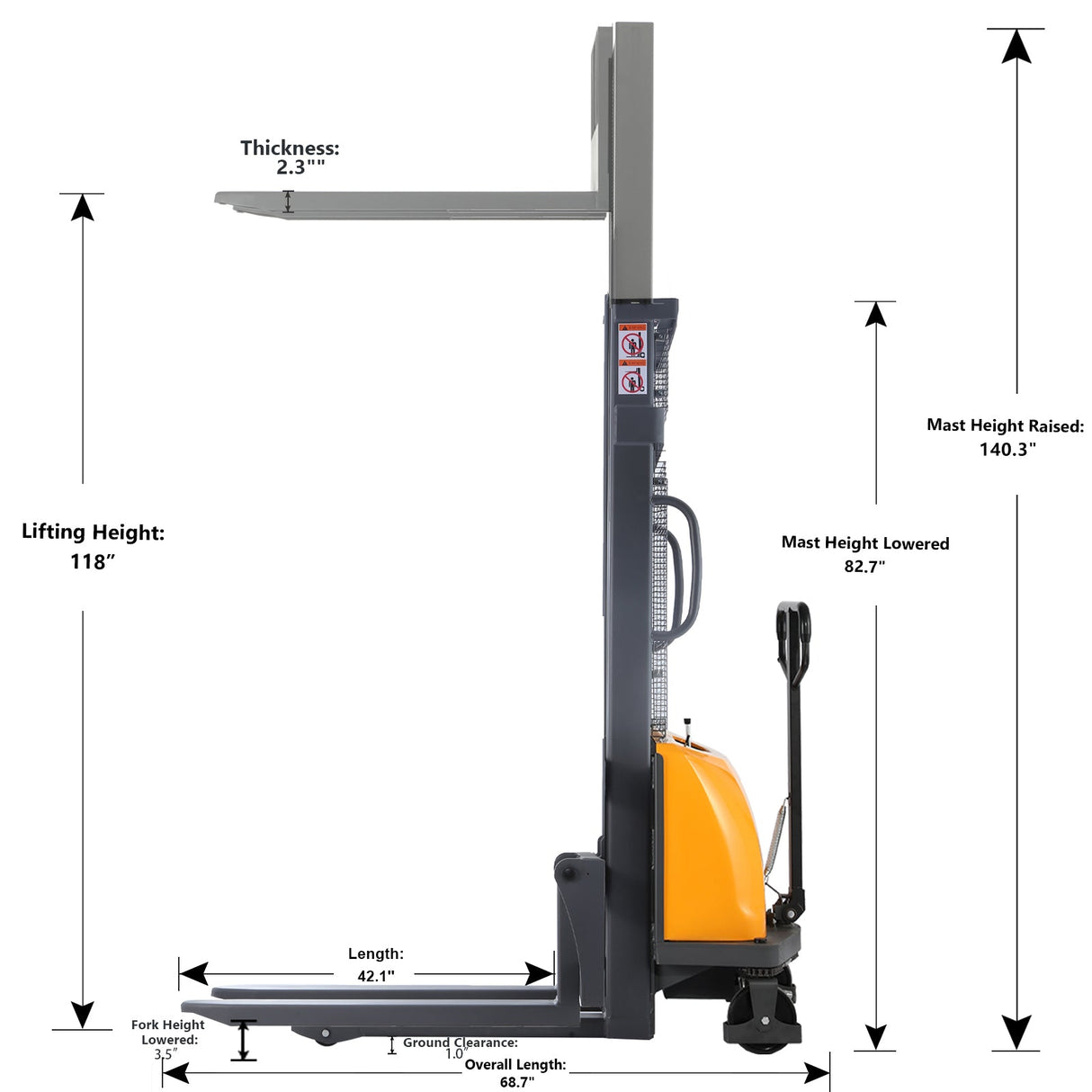 Apollolift Semi-Electric Power Lift Fixed Stacker 3300lbs 118"Lifting A-3016