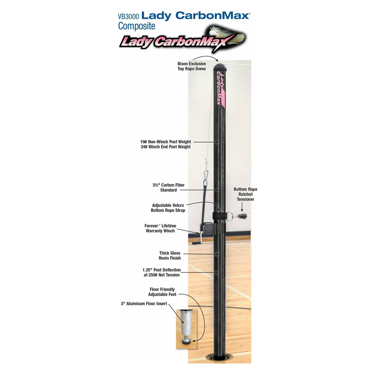 Bison 3" Lady CarbonMax Composite Complete Volleyball System VB3000