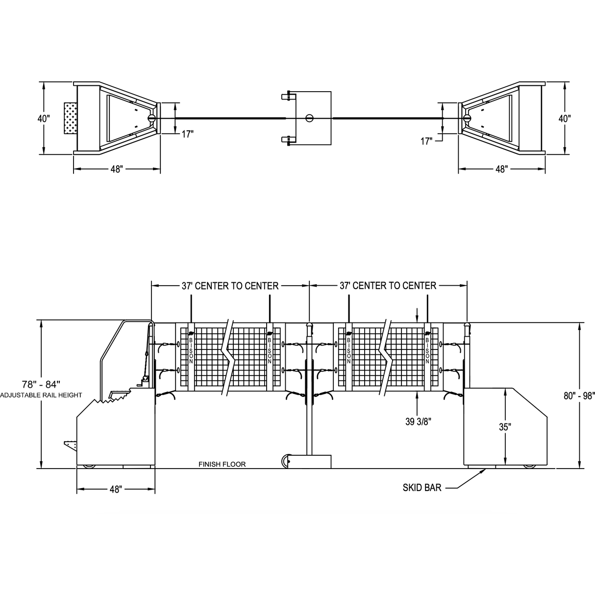 Bison Arena II Freestanding Portable Double Court Volleyball System VB8102