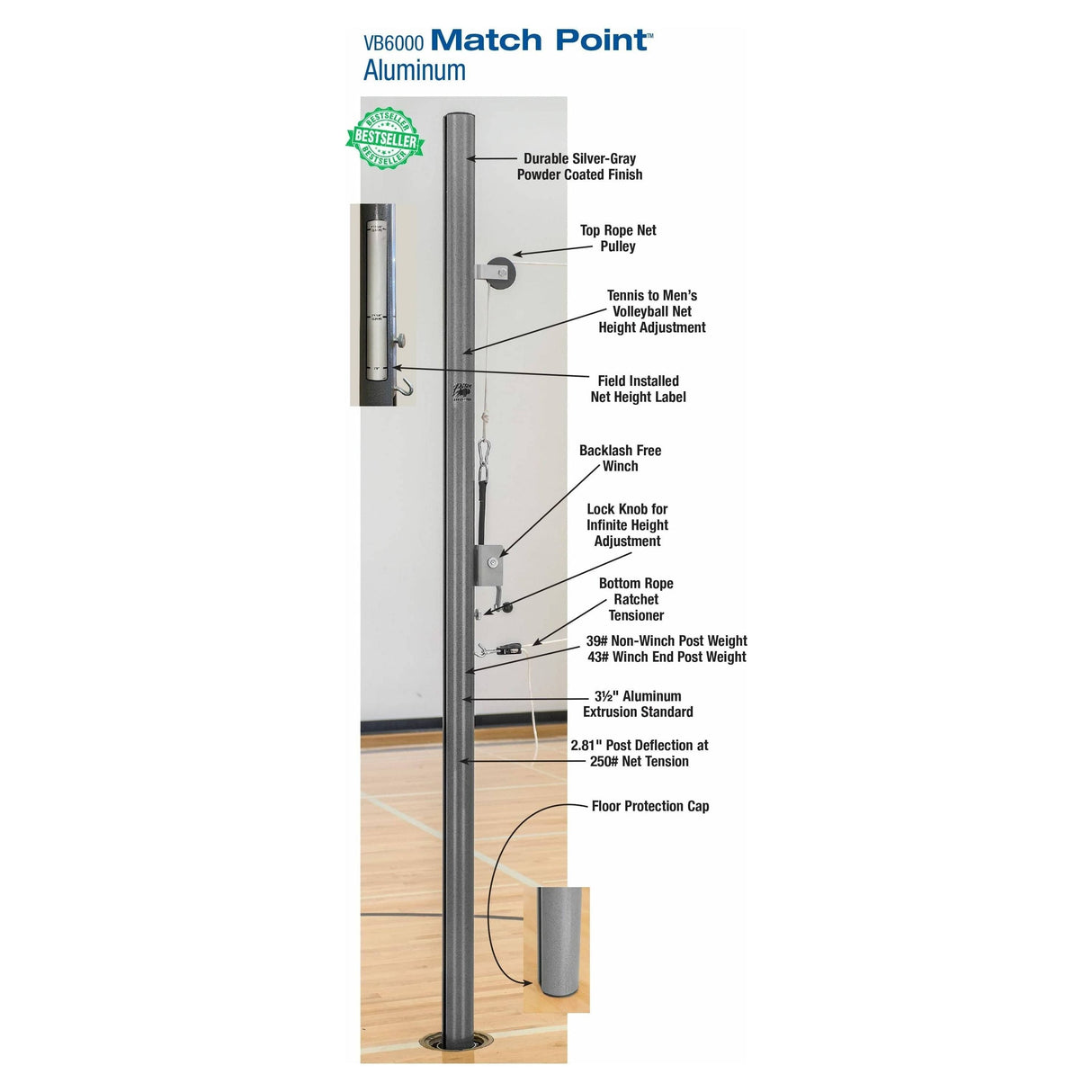 Bison Match Point Aluminum Volleyball System w/o Padding VB6050