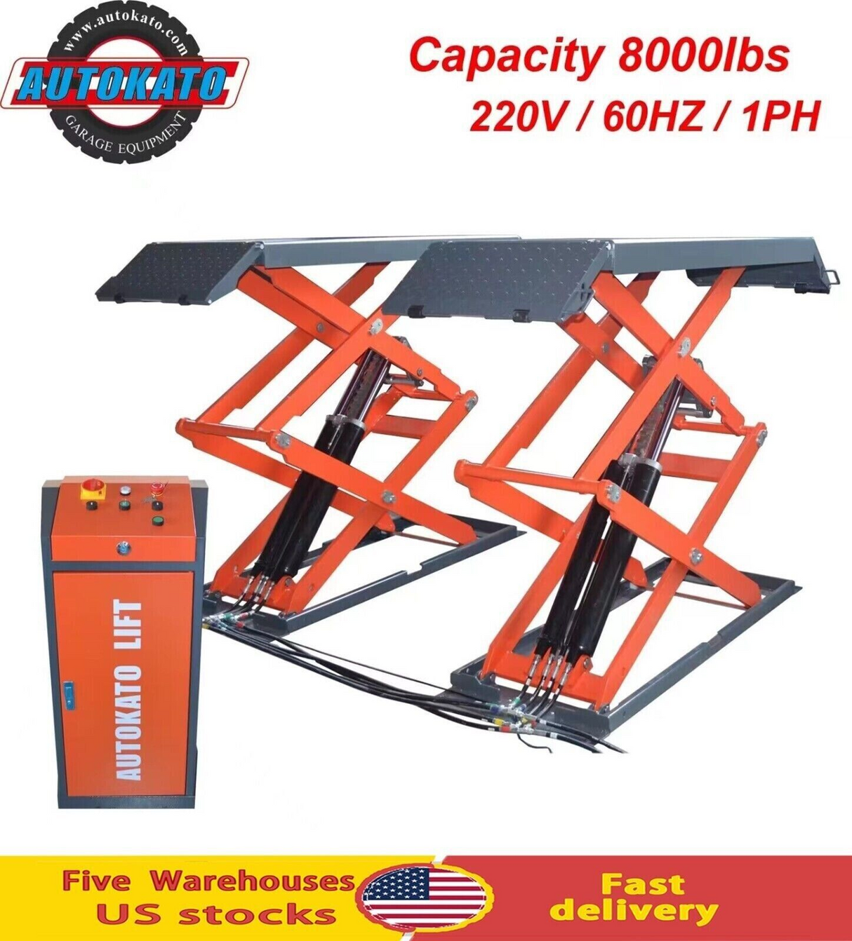 Katool KT-X95 8,000lb Full Rise Scissor Lift - Pneumatic Lock
