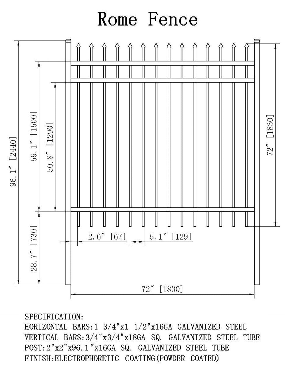 Aleko DIY Steel Iron Wrought High Quality Ornamental Fence - Rome Style - 6 x 6 Feet