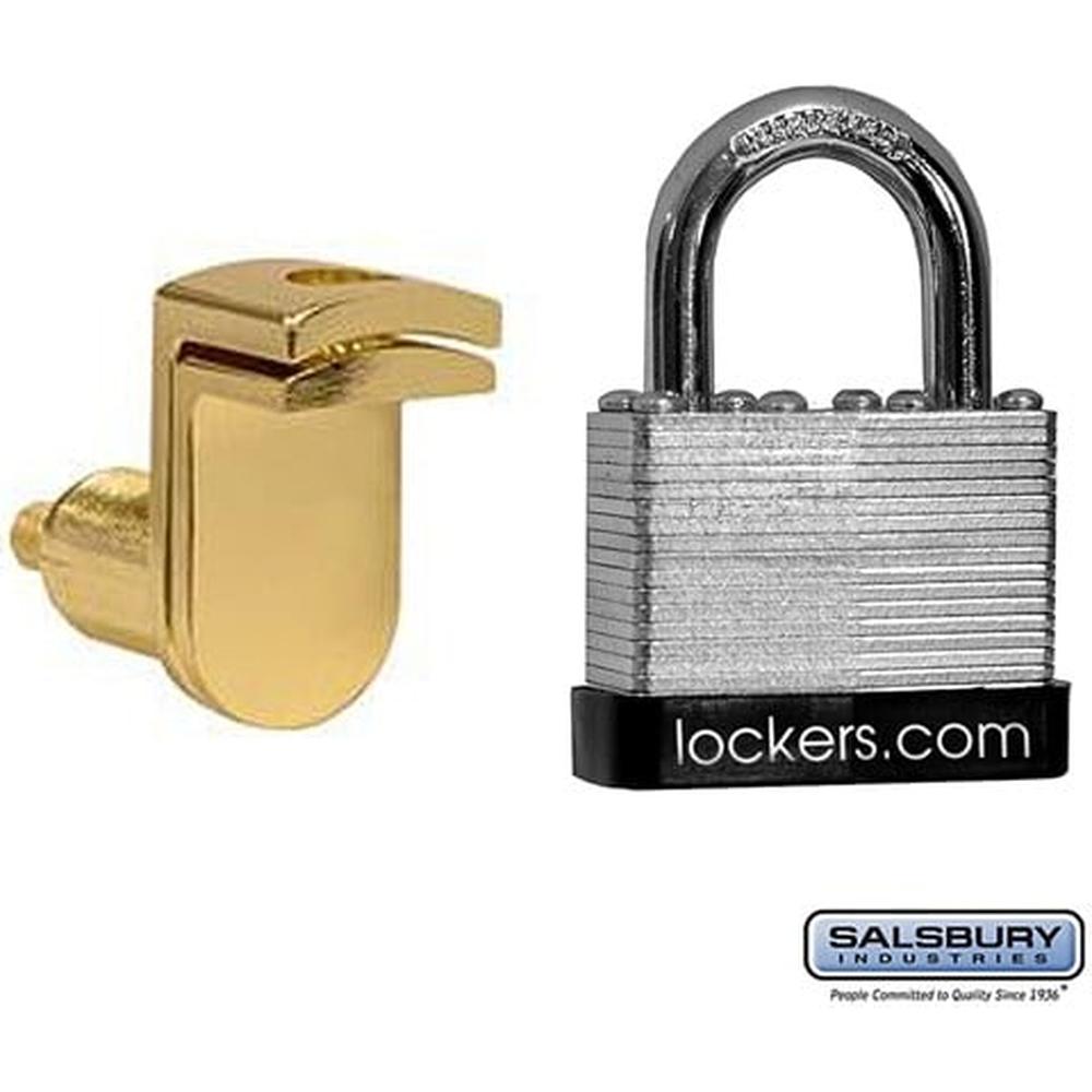 Key Padlock - with Gold Finish Hasp - for Solid Oak Executive Wood Locker Door- with (2) Keys by Salsbury