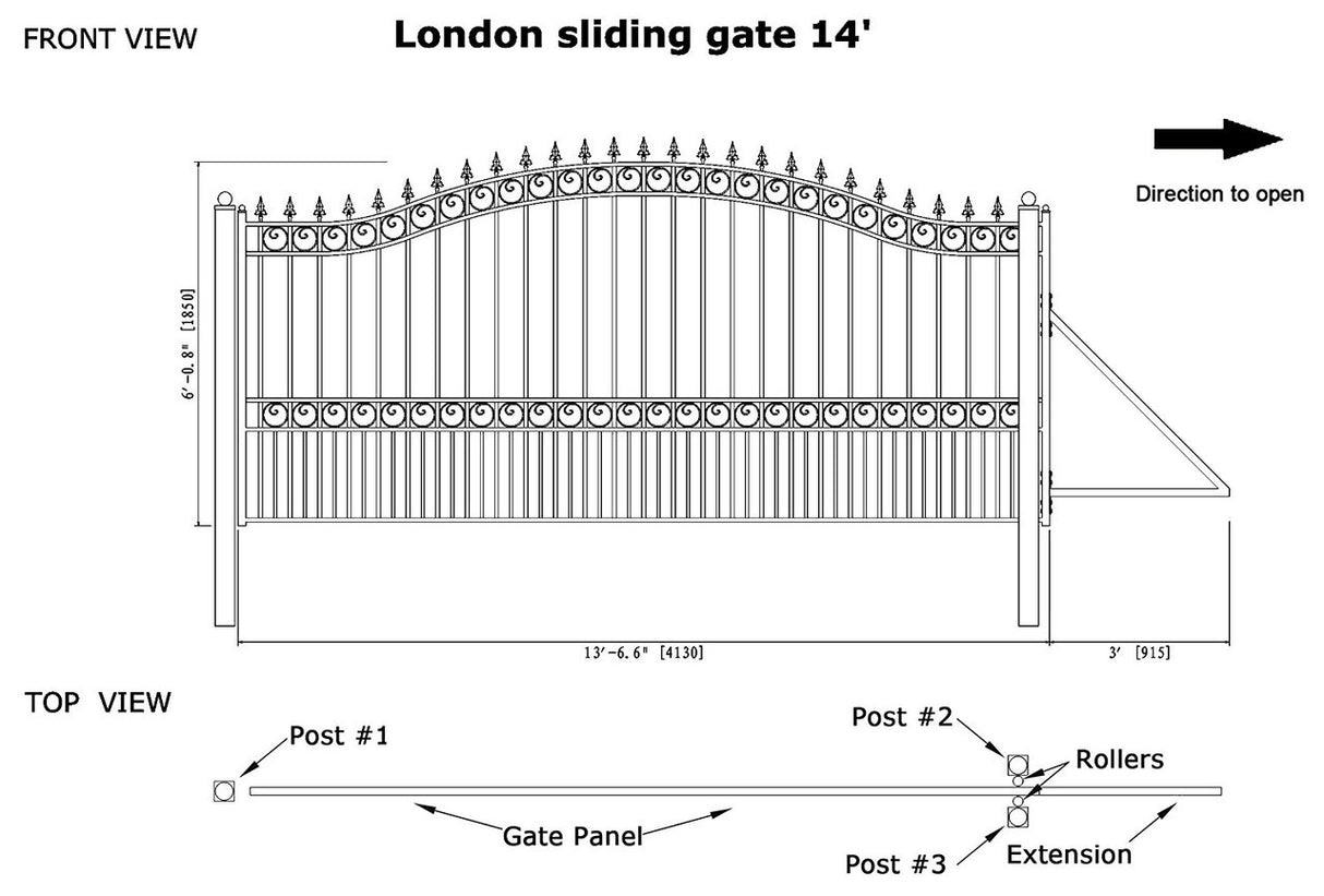Aleko Automated Steel Sliding Driveway Gate and Gate Opener Complete Kit – LONDON Style – 14 x 6 Feet