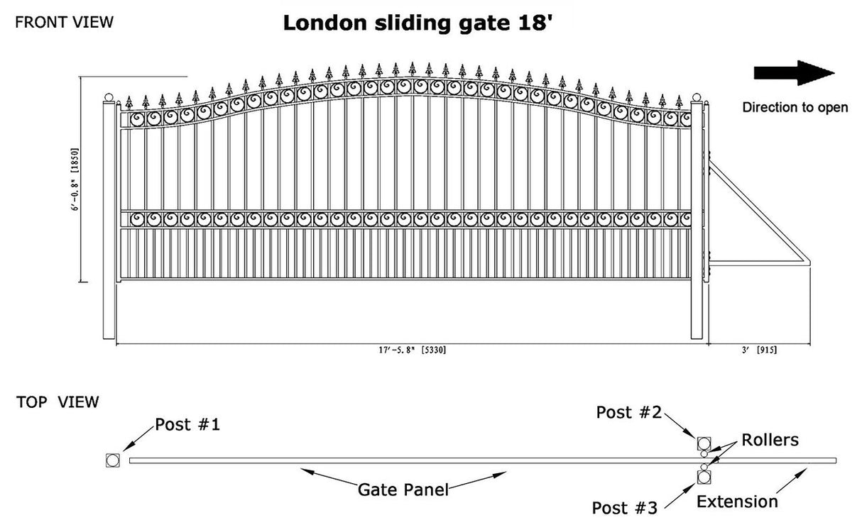 Aleko Automated Steel Sliding Driveway Gate and Gate Opener Complete Kit – LONDON Style – 18 x 6 Feet