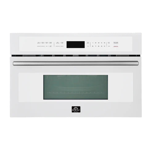 FORNO Espresso Oliena 30" 1.6 cu. ft. Built-In Microwave Oven in White with Antique Brass Handles, FMWDR3093-30WHT