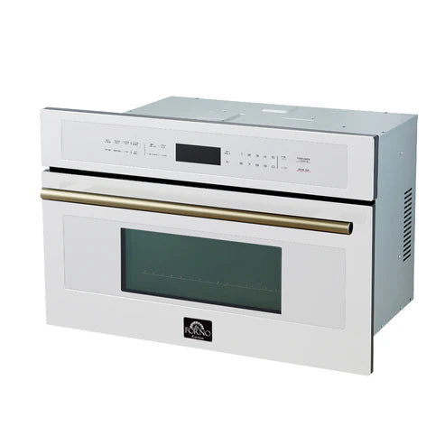 FORNO Espresso Oliena 30" 1.6 cu. ft. Built-In Microwave Oven in White with Antique Brass Handles, FMWDR3093-30WHT