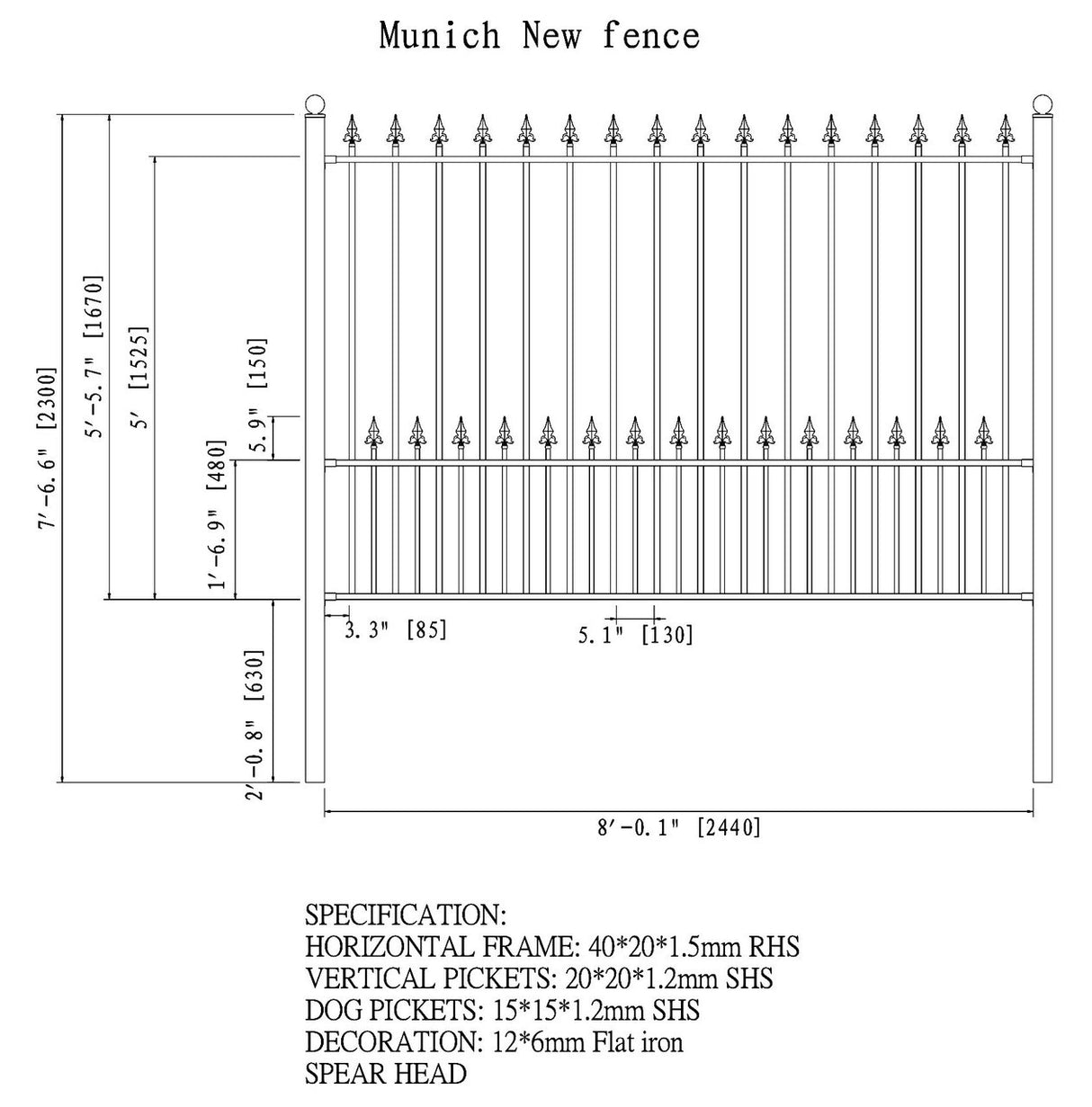 Aleko Steel Fence - MUNICH Style - 8 x 5 Ft