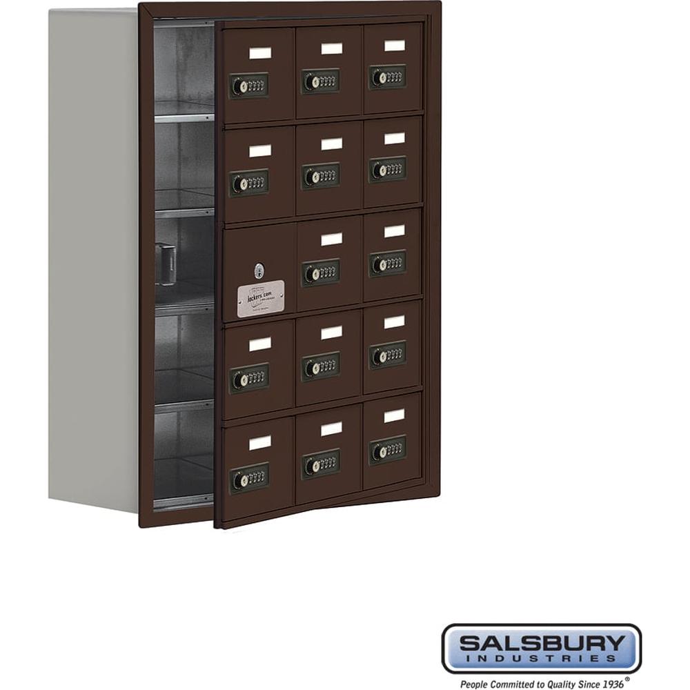 Recessed Mounted Cell Phone Storage Locker with 15 A Doors (14 usable) in Aluminum - Keyed Locks by Salsbury