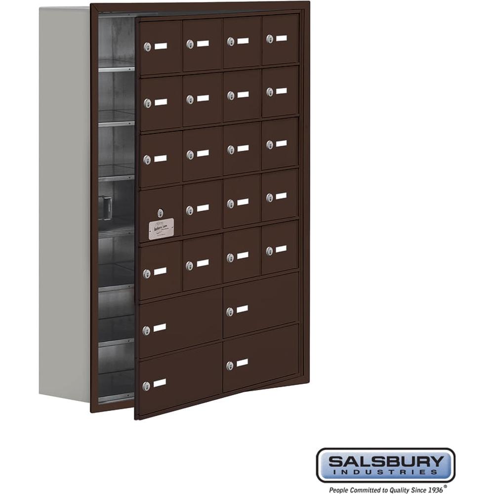 Recessed Mounted Cell Phone Storage Locker with 20 A Doors (19 usable) 4 B Doors in Aluminum - Keyed Locks by Salsbury