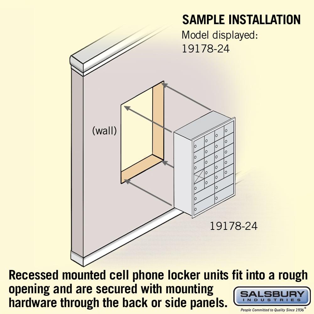 Recessed Mounted Cell Phone Storage Locker with 20 A Doors (19 usable) 4 B Doors in Aluminum - Keyed Locks by Salsbury