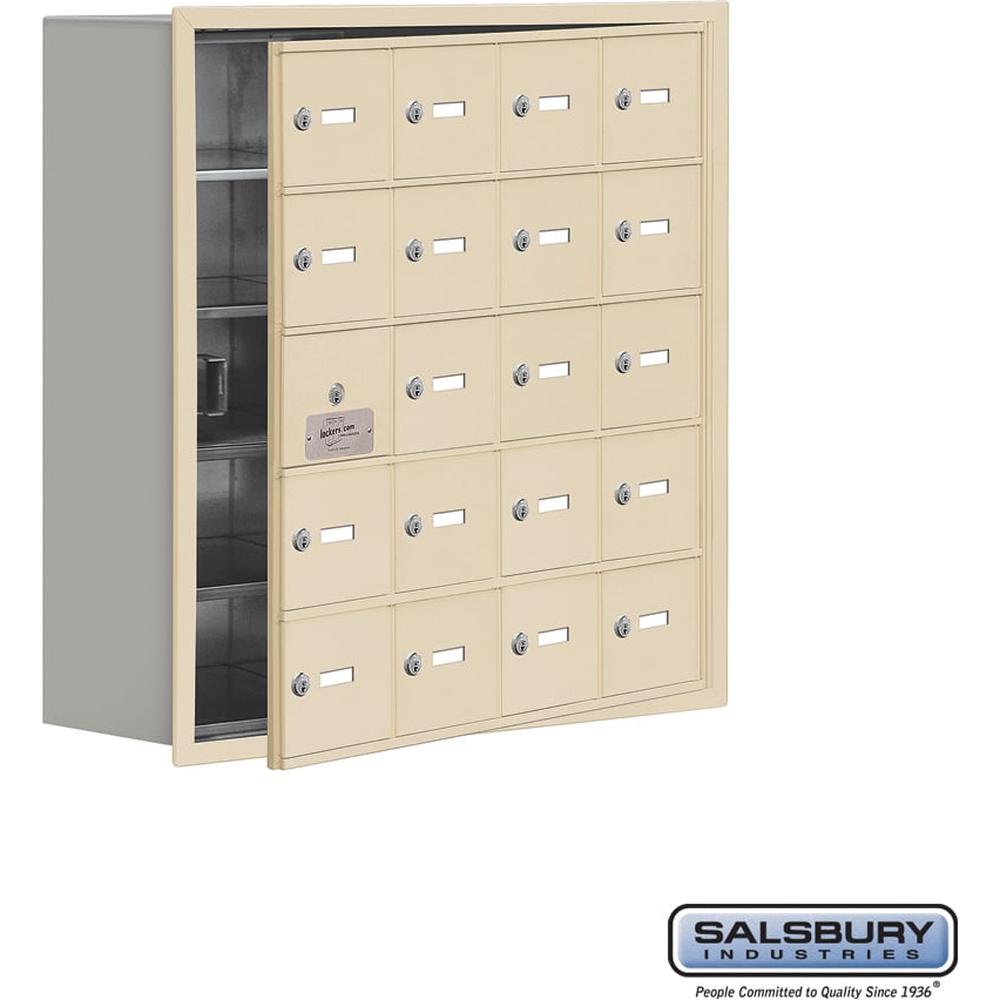 Recessed Mounted Cell Phone Storage Locker with 20 A Doors (19 usable) in Aluminum - Keyed Locks by Salsbury