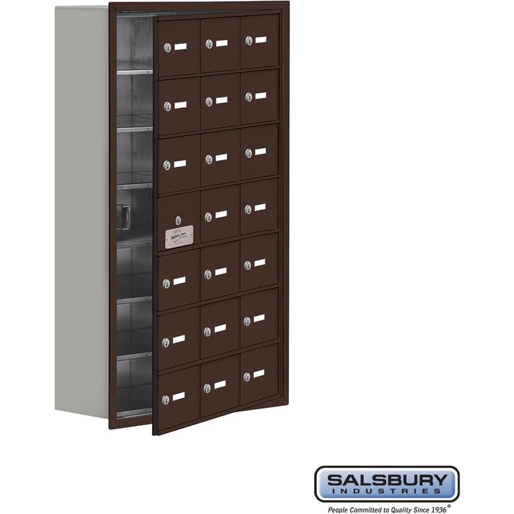 Recessed Mounted Cell Phone Storage Locker with 21 A Doors (20 usable) in Aluminum - Keyed Locks by Salsbury