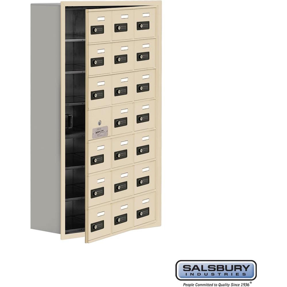 Recessed Mounted Cell Phone Storage Locker with 21 A Doors (20 usable) in Aluminum - Keyed Locks by Salsbury
