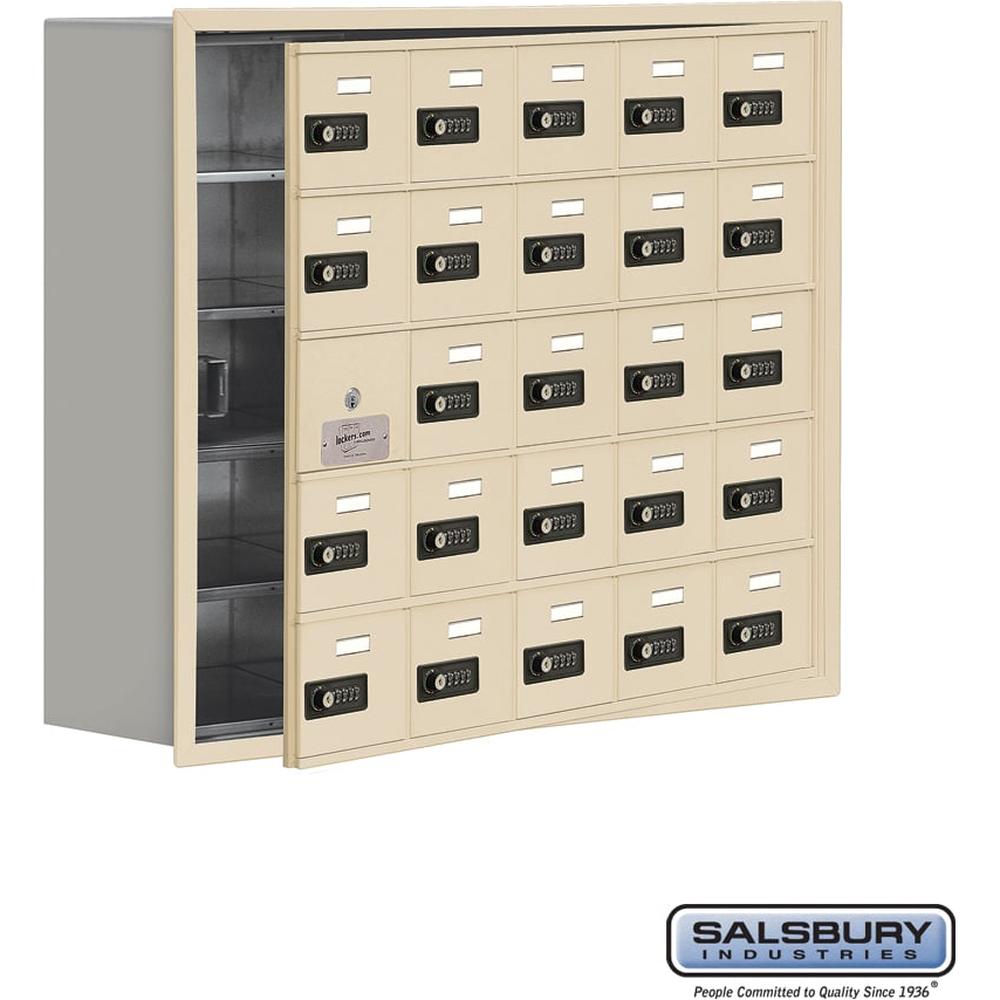 Recessed Mounted Cell Phone Storage Locker with 25 A Doors (24 usable) in Aluminum - Keyed Locks by Salsbury