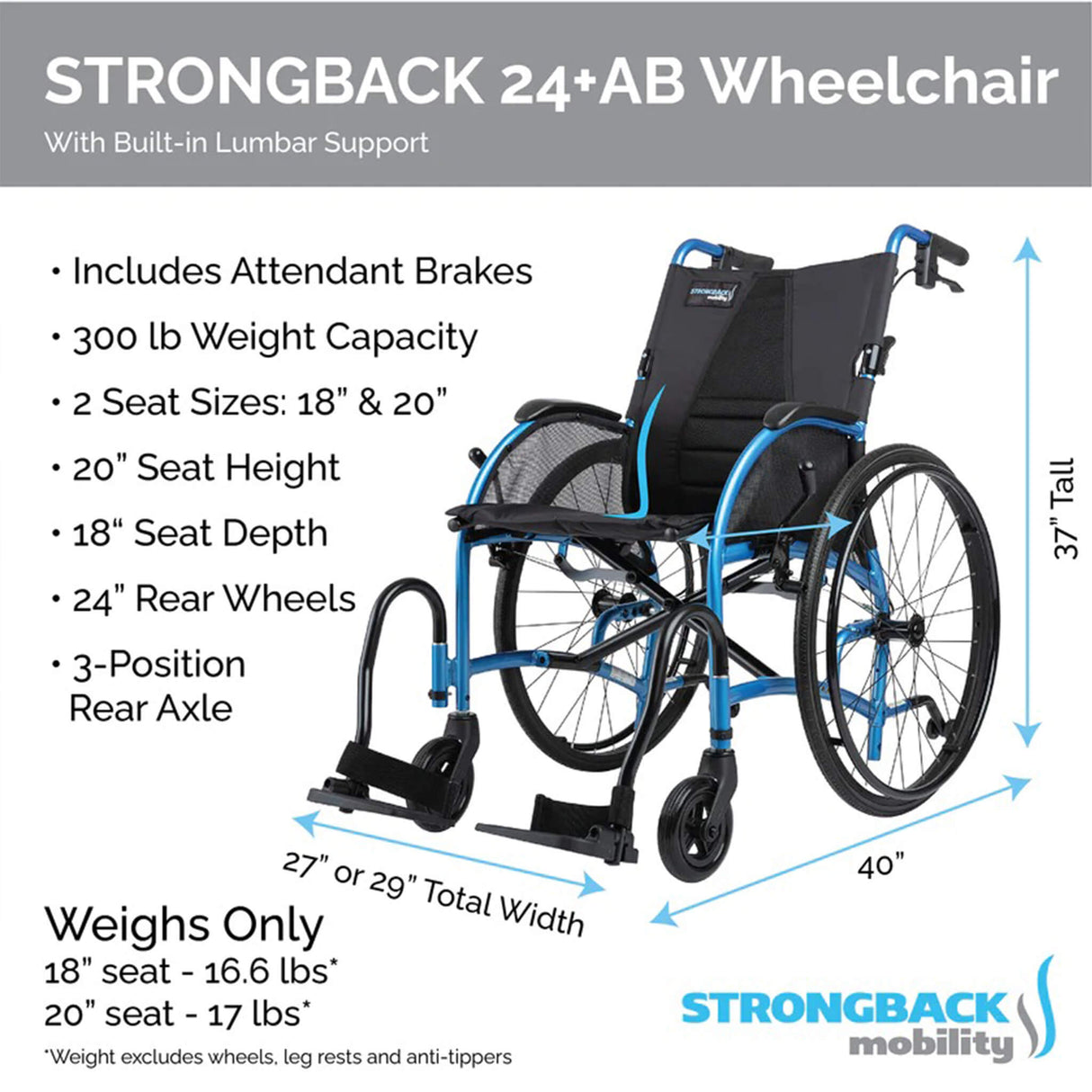 STRONGBACK 24+AB Wheelchair | Lightweight And Adjustable
