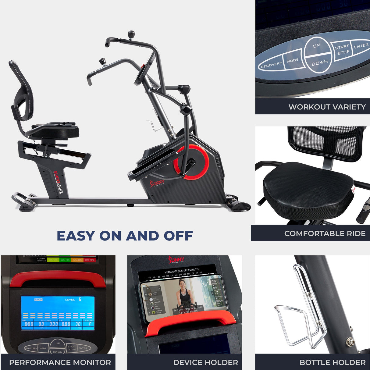 Sunny Health Fitness Premium Smart Programmable Electro-Magnetic Resistance Recumbent Elliptical Cross Trainer