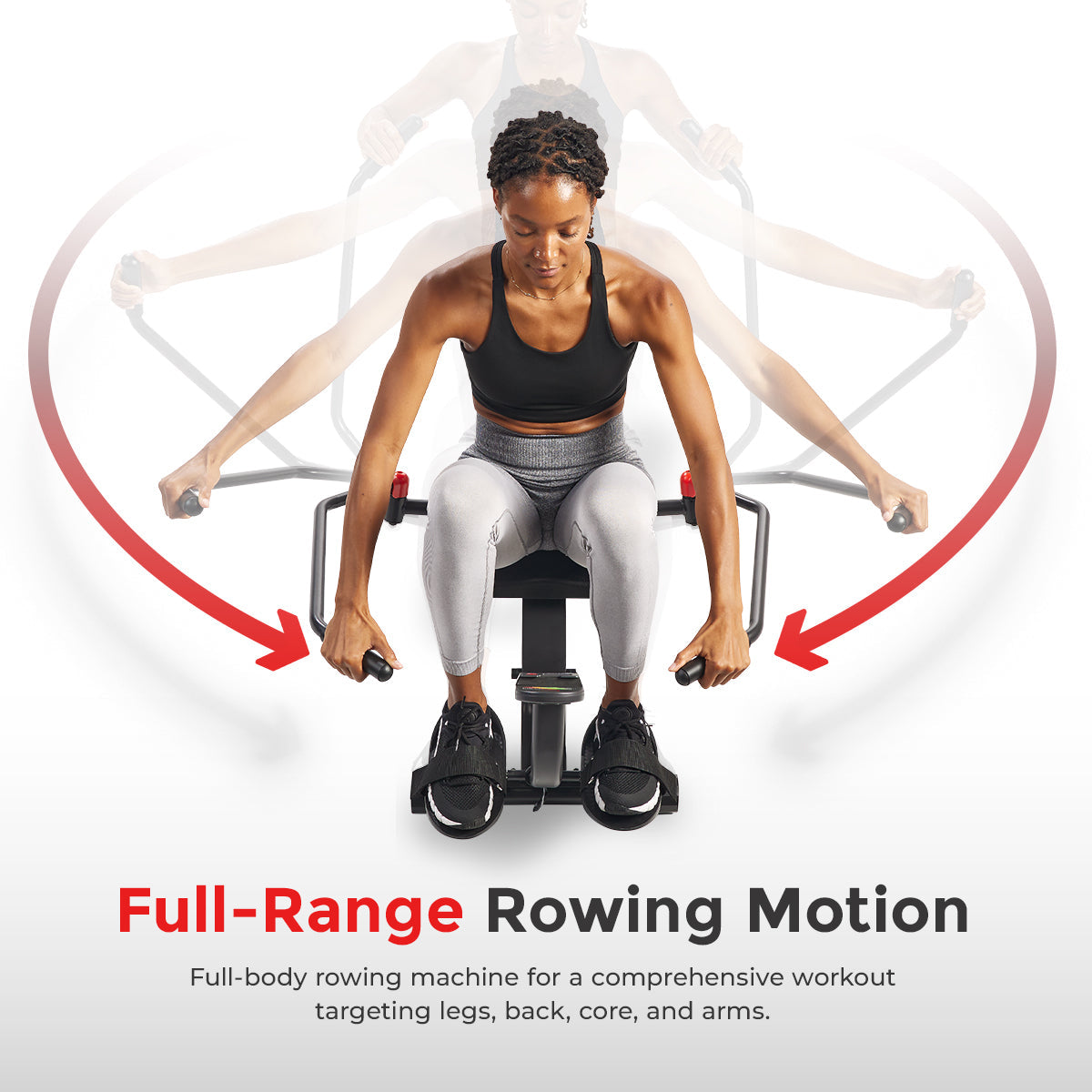 Sunny Health & Fitness Smart Compact Full Motion Rowing Machine with 12 Levels Hydraulic Resistance