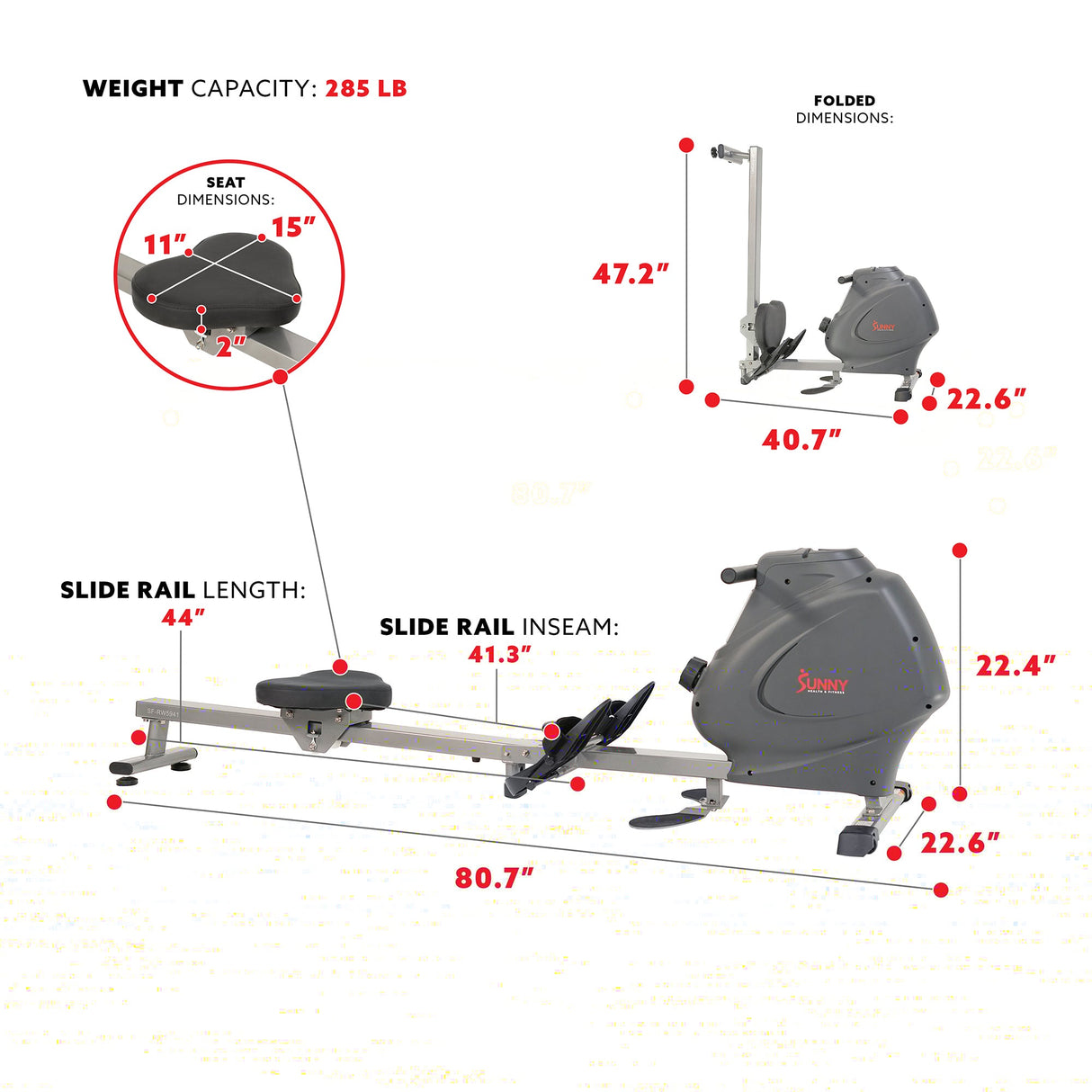 Sunny Health & Fitness Magnetic Rowing Machine Synergy Power Motion Rower
