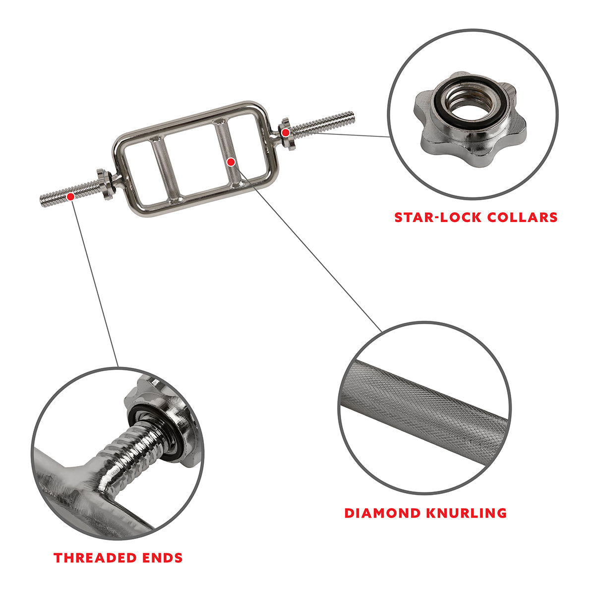 Sunny Health & Fitness 24'' Triceps Bar Weight Solid Chrome w/ Star Lock Collars