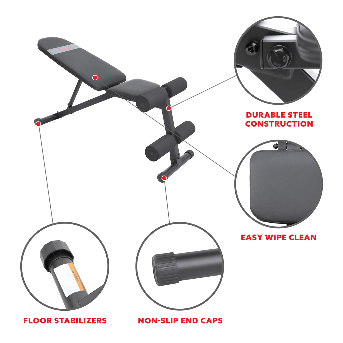 Sunny Health & Fitness Incline / Decline Weight Bench for Adjustable Workout