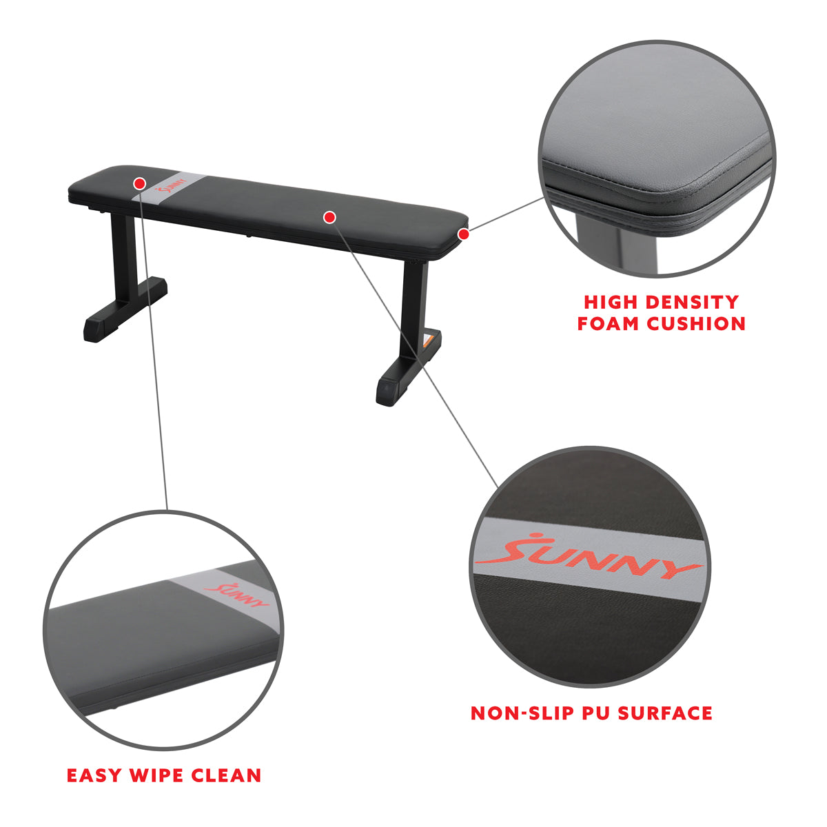 Sunny Health & Fitnes Flat Utility Weight Bench | Sunny Strength™