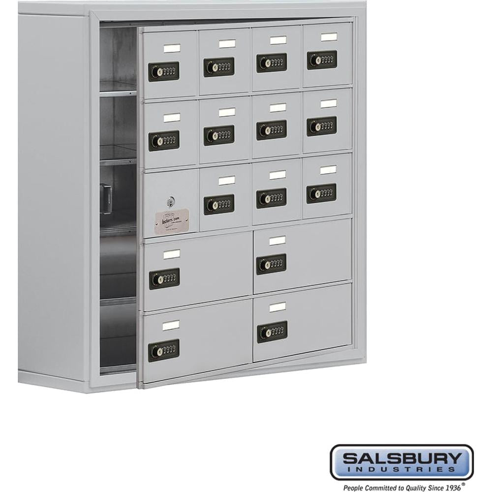 Surface Mounted Cell Phone Locker with 12 A Doors (11 usable) 4 B Doors in Sandstone - Resettable Combination Locks by Salsbury
