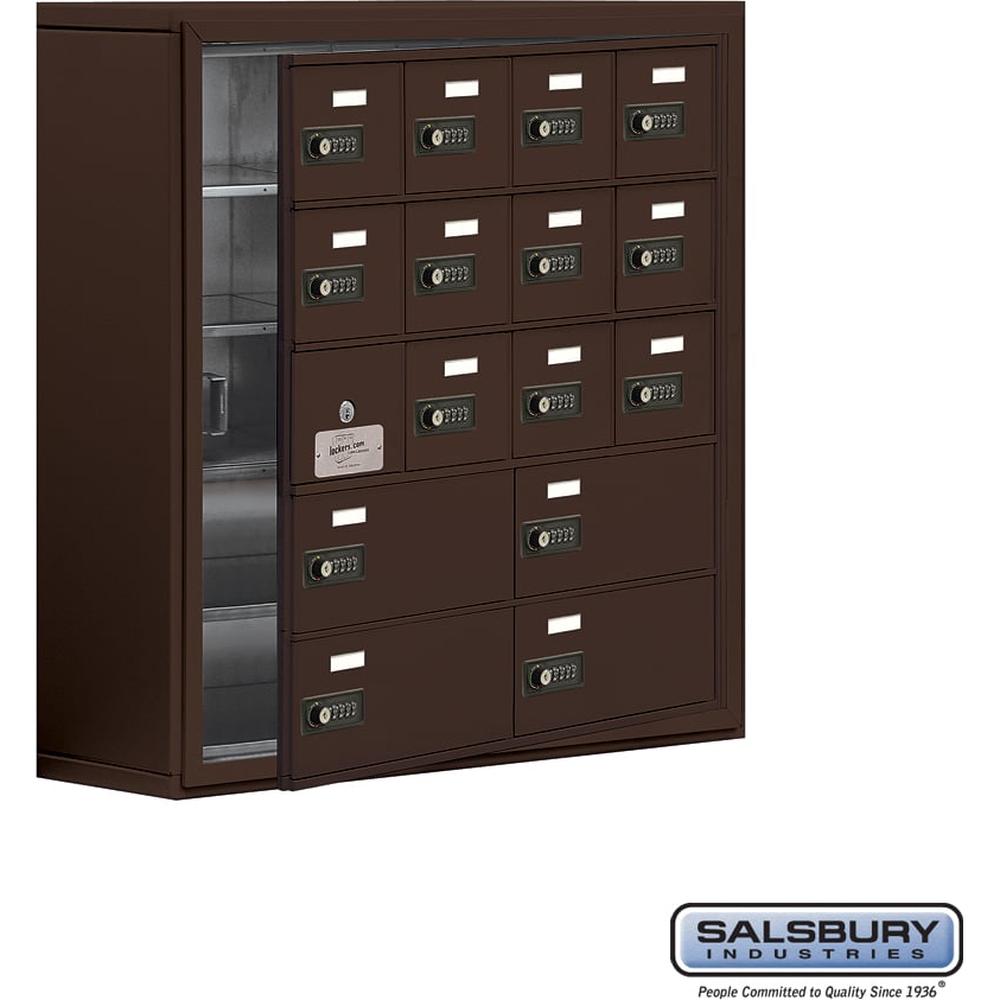 Surface Mounted Cell Phone Locker with 12 A Doors (11 usable) 4 B Doors in Sandstone - Resettable Combination Locks by Salsbury