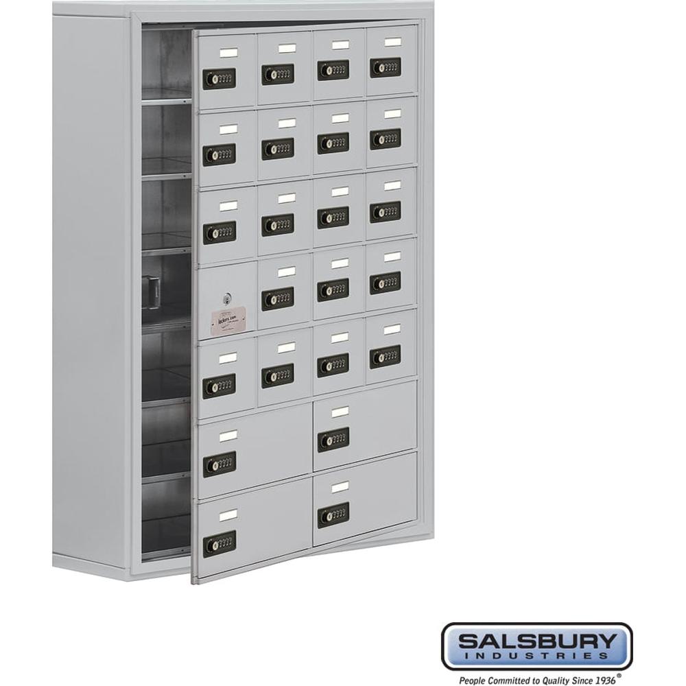 Surface Mounted Cell Phone Locker with 20 A Doors (19 usable) 4 B Doors in Aluminum - Keyed Locks by Salsbury