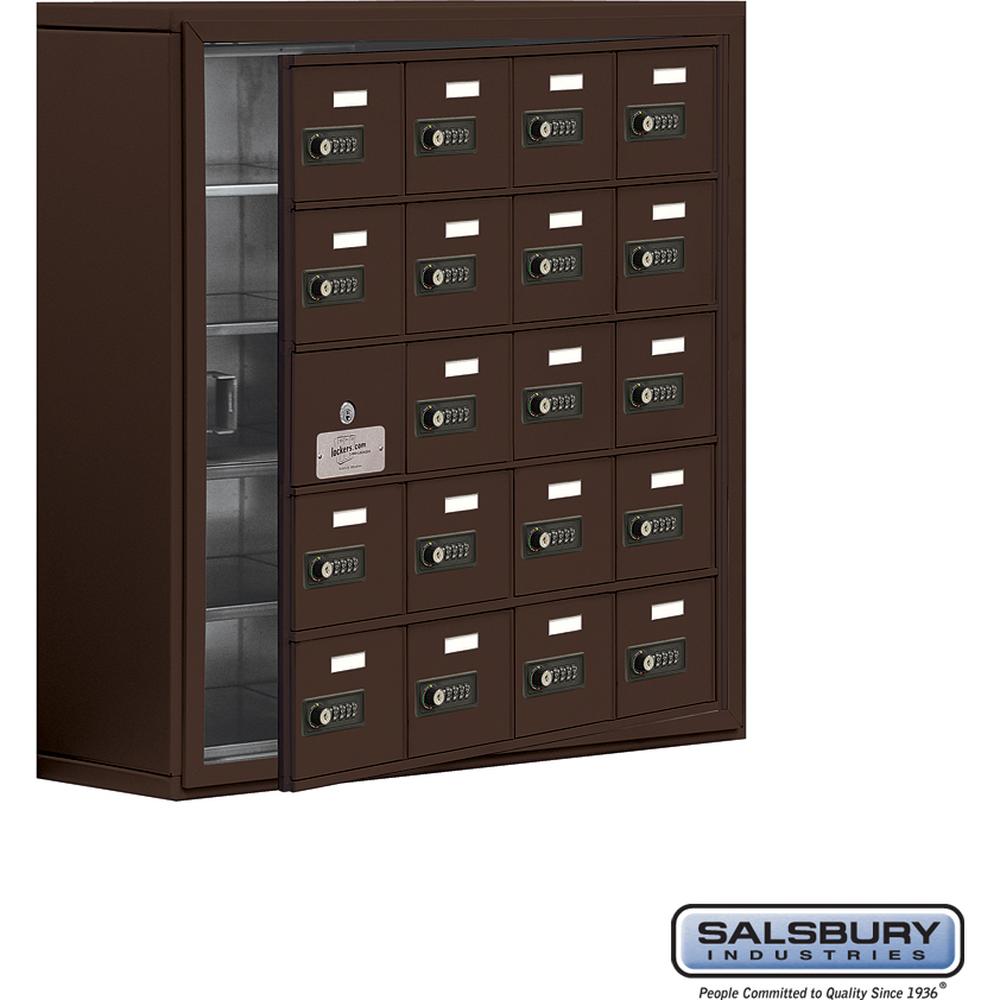 Surface Mounted Cell Phone Storage Locker with 20 A Doors (19 usable) in Aluminum - Keyed Locks by Salsbury