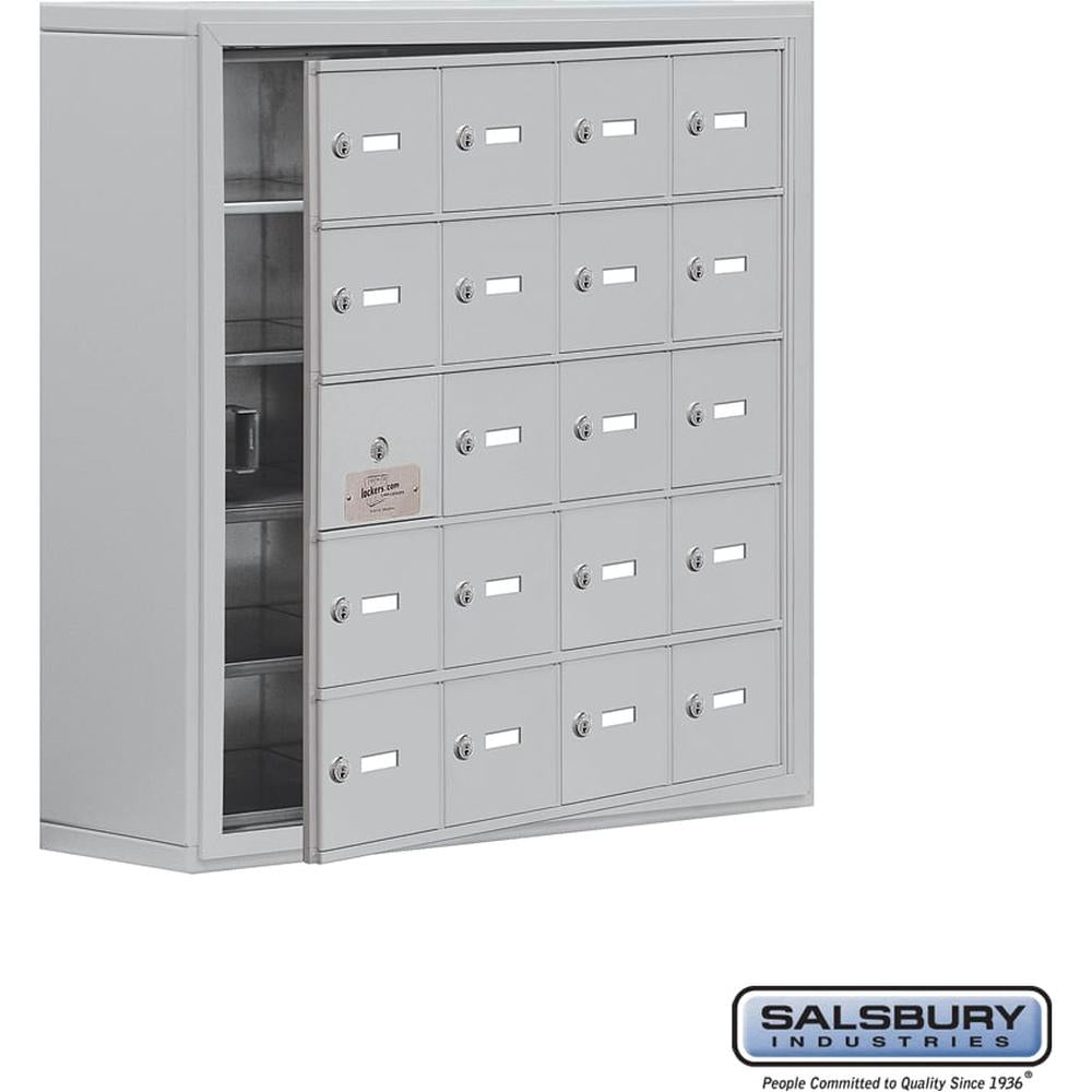 Surface Mounted Cell Phone Storage Locker with 20 A Doors (19 usable) in Aluminum - Keyed Locks by Salsbury