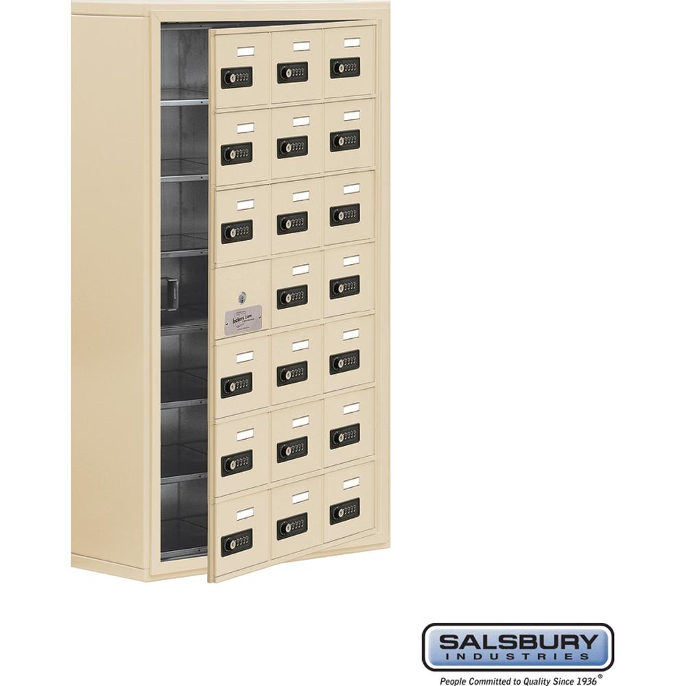 Surface Mounted Cell Phone Storage Locker with 21 A Doors (20 usable) in Aluminum - Keyed Locks by Salsbury