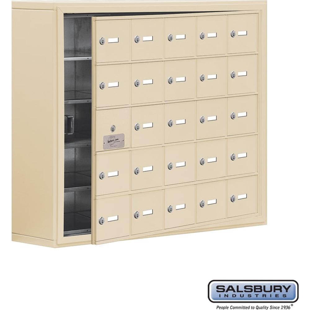 Surface Mounted Cell Phone Storage Locker with 25 A Doors (24 usable) in Aluminum - Keyed Locks by Salsbury
