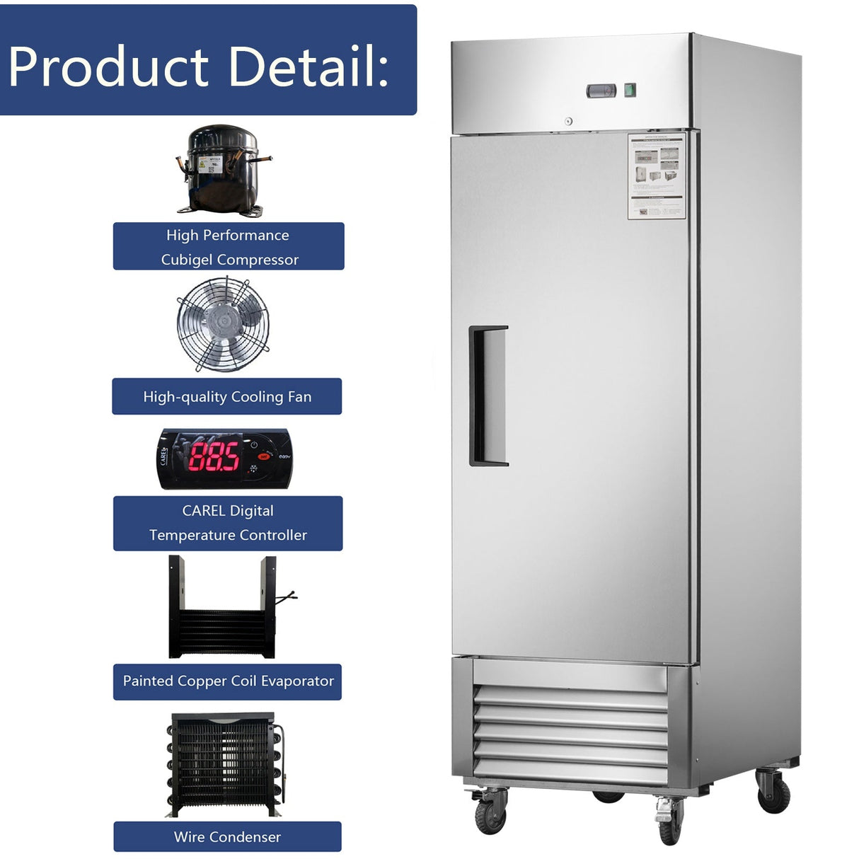 27"W Commercial Freezer 19 cu. ft. Single Solid Door Reach-In Freezer