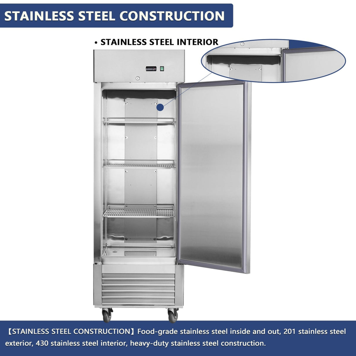 27"W Single Solid Door Reach-In Refrigerator 19 cu. ft. Commercial Refrigerator