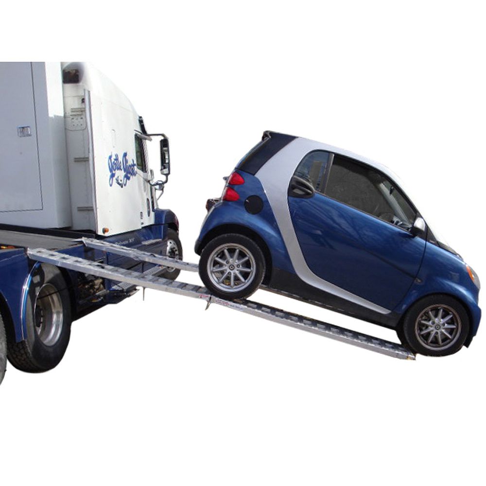 12' L X 12" W Aluminum Folding Smart Car Trailer Ramps, Plate End, Stub Foot - 2,000 lb. Per Axle