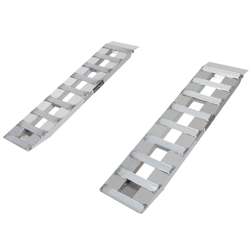 12" W Aluminum Car Trailer Ramps, Hook & Plate Hybrid End, Knife Foot - 3,000 lb. Per Axle