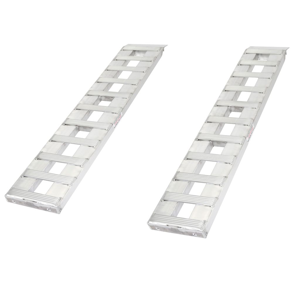12" W Aluminum Car Trailer Ramps, Hook & Plate Hybrid End, Knife Foot - 3,000 lb. Per Axle