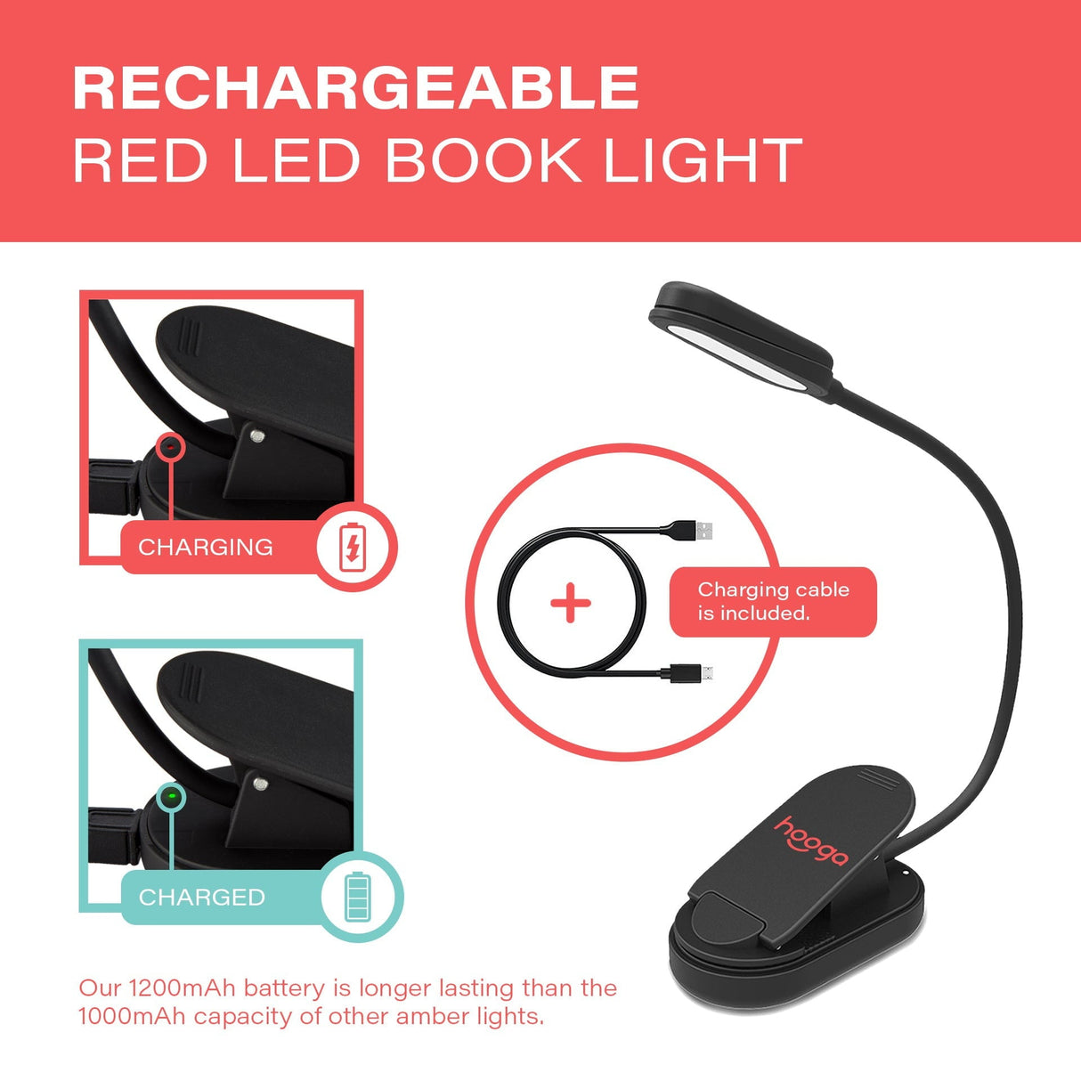 Hooga Red Clip-On Book Light