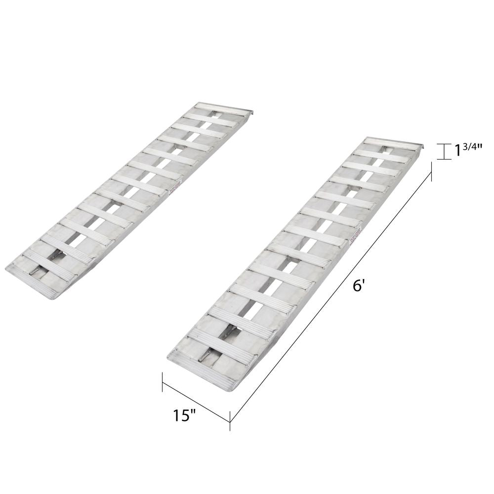 6' L X 15" W Aluminum Car Trailer Ramps, Hook End, Knife Foot - 4,000 lb. Per Axle
