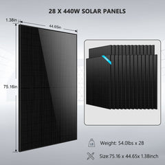 Sungold Power Hybrid Solar Kit 11.4KW 48V Split Phase 30.72KWH Lithium Battery 28 X 440 Watt Solar Panel SGH-11N3E