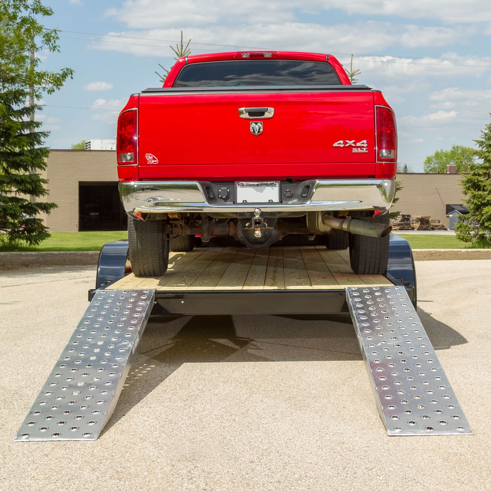 7' 10" L X 15" W EZ Traction Aluminum Car Trailer Ramps, Plate End, Knife Foot - 5,000 lb. Per Axle