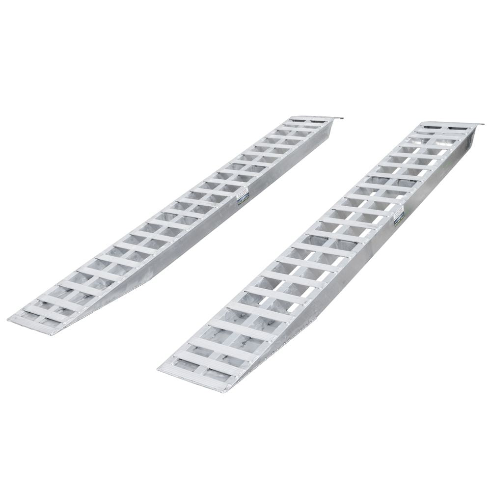 16" W Aluminum Car Trailer Ramps, Plate End, Knife Foot - 5,000 lb. Per Axle