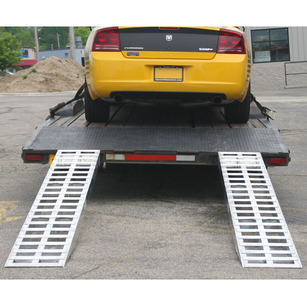 16" W Aluminum Car Trailer Ramps, Plate End, Knife Foot - 5,000 lb. Per Axle