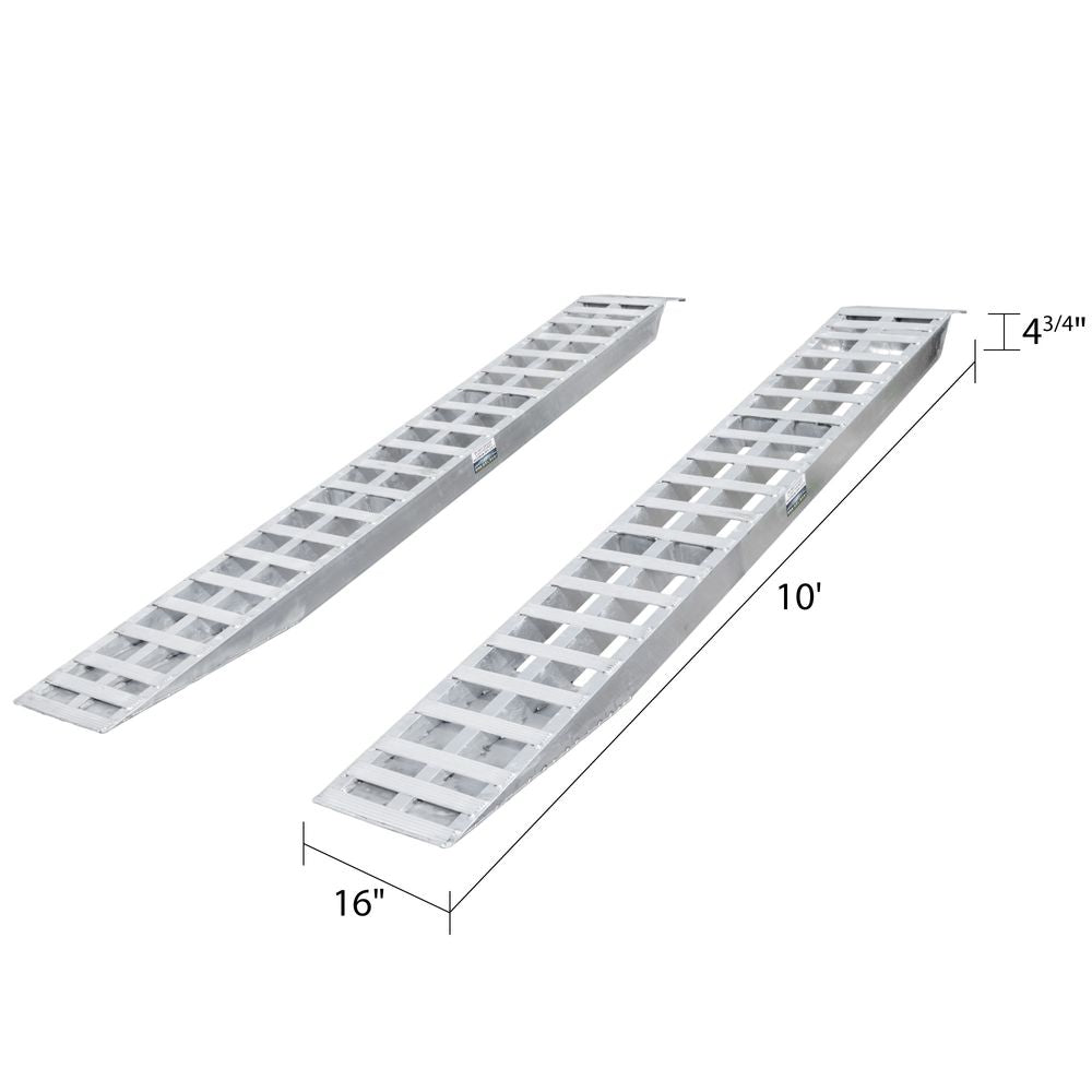 16" W Aluminum Car Trailer Ramps, Plate End, Knife Foot - 5,000 lb. Per Axle