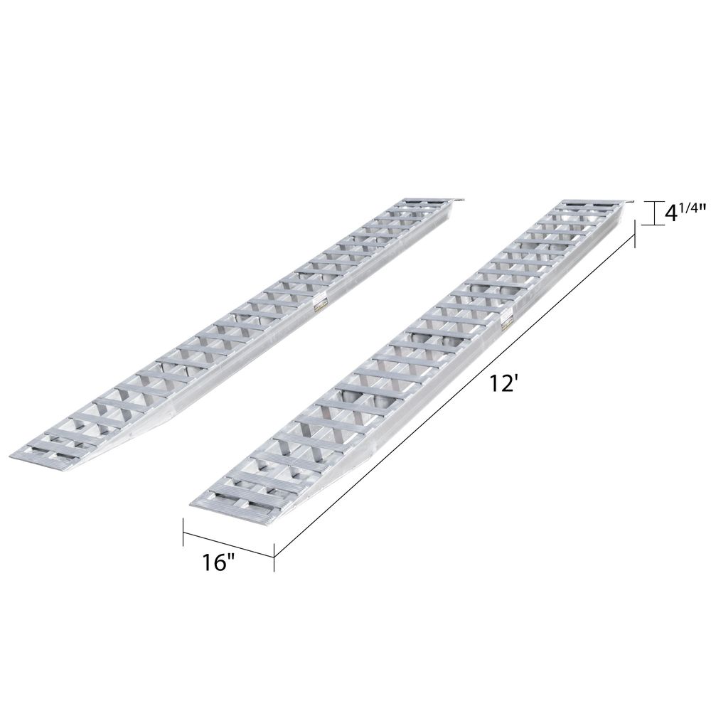 16" W Aluminum Car Trailer Ramps, Plate End, Knife Foot - 5,000 lb. Per Axle