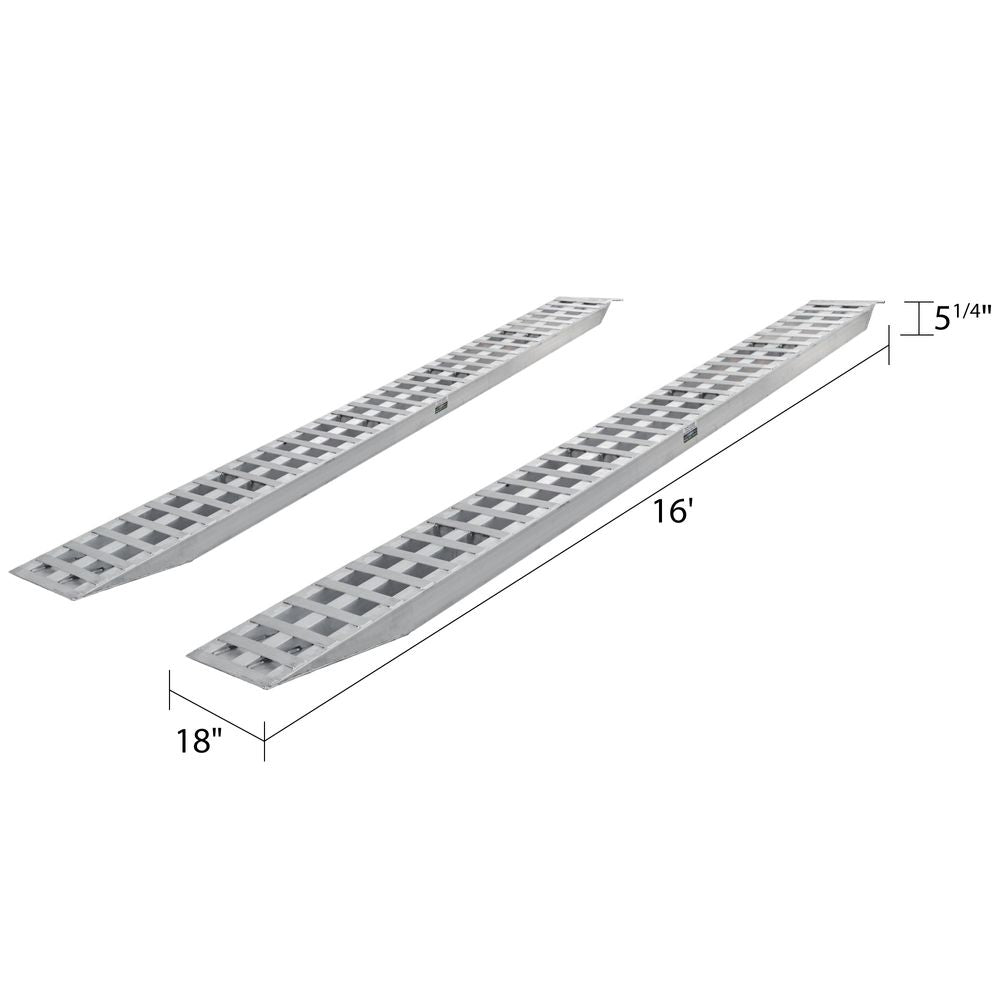 16' L X 18" W Aluminum Car Trailer Ramps, Plate End, Knife Foot - 5,000 lb. Per Axle