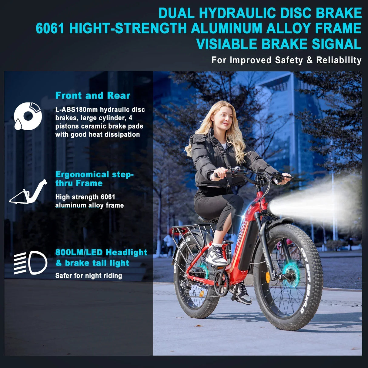 FREESKY Wildcat Pro A-340 1000 w Ready to Ride Step Thru Ebike 4 Electric Fat Tire Mountain eBike