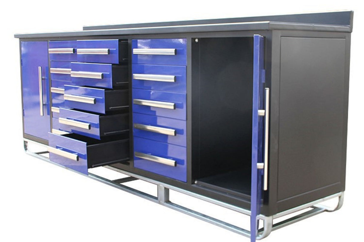 10ft Workbench Storage Cabinet with 15 Drawers & 2 Cabinets